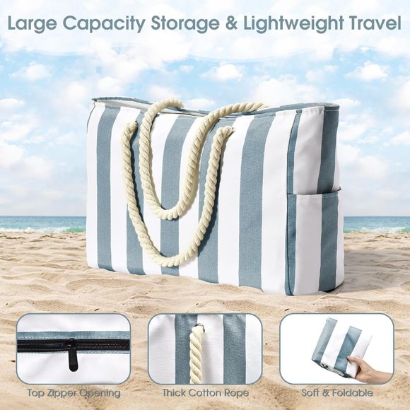 Beach Bags for Women, Pool Bag Waterproof Sandproof Beach Bag Large - Picture 3 of 7